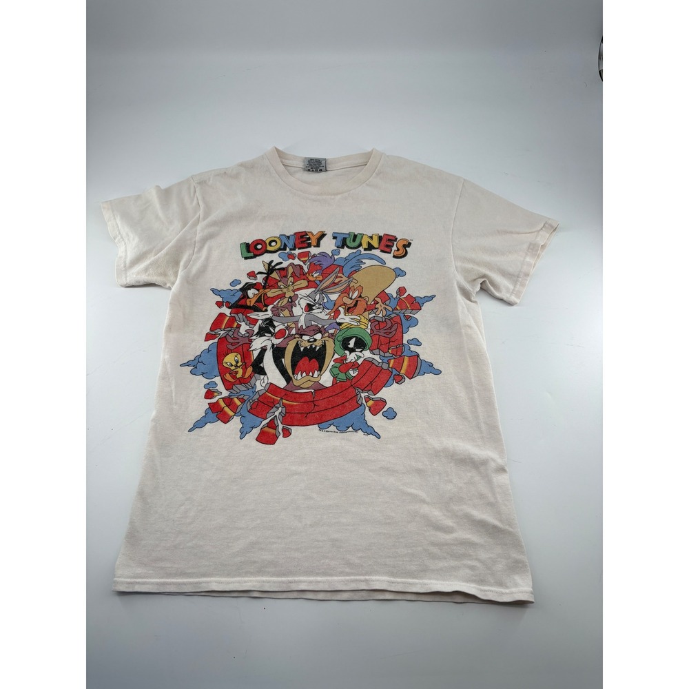 Junk Food Looney Tunes Graphic T-Shirt Cream XS Double Sided Thats All Folks